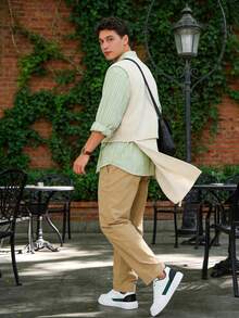 Men's Casual Sneakers, Chunky Green Accent Platform, Fashion Gift With Joggers Style - 白綠 - 查看 7