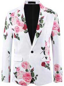 2026 Men's Architectural Overshirt Floral Sport Coats For Men's Slim Fit Party Prom Flower Printed Blazers Deconstructed Minimalist Design For Avant-Garde Aesthetics - 白色 - 查看 2