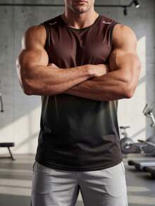 Men's Quick Dry Tank Top T-Shirt, Gradient Sports Running Sleeveless Shirt, Breathable Fabric, Suitable For Summer Daily Fitness Workout Wear - Burgundy - View 6