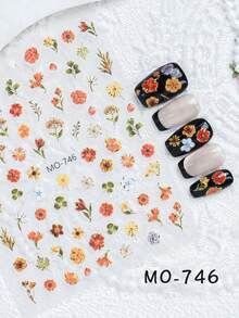 3/6张精美5D立体花朵美甲贴纸，带金箔，波西米亚植物美甲贴花，适用于美甲沙龙和家庭使用