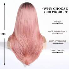 Peluca de cabello sintético Esmee para mujeres - Larga y recta en tonos rosados con raíces oscuras para uso diario y fiestas - Rubio ceniza - Ver 2