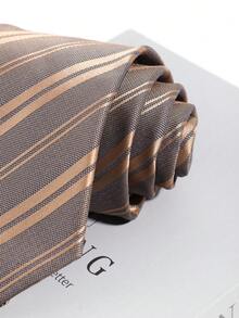 1条男士休闲时尚纯色棕色条纹图案领带，简约风格，适合商务、学校和日常穿着。 - A - 查看 6