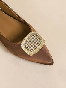 Women's New Square Buckle Pointed Toe Shoes, Low Heel Slip-On Casual Commuter Shoes - Mocha Brown - View 8