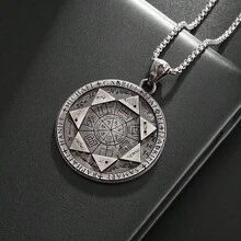 1pc Gothic Style Seven Archangels Pendant Necklace, Mysterious Symbol Jewelry, Alloy Material, Gift For Men - Multicolor - View 3