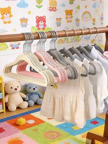 20pcs/10pcs Set 11.81 Inch Children's Hangers, Non-Slip Multi-Functional Baby Flocked Plastic Seamless Hangers, Suitable For Valentine's Day - Flocking Children's Hanger - View 1