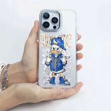 Pato genial con un estilo hip-hop. Esta elegante funda es compatible con los modelos  17, 16, 15, 14 Pro Max, 13, 12, 11, XR y XS Plus. Fabricada en silicona TPU, ofrece protección contra golpes y caídas, además de una sensación superior. Es un regalo ideal para familiares, amigos y seres queridos, y la elección perfecta para Año Nuevo. - transparente - Ver 5