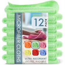 Hearth & Harbor - Paño de Limpieza de Microfibra, Toallas de Microfibra para Coche, Toallas, Trapo de Limpieza , Toalla de Microfibra Reutilizable, Limpieza de Trapo de(Verde Paquete de 12) - A - Ver 1