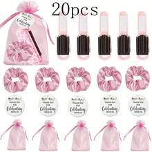 4/20pcs Set Includes Pink Heart Pattern Folding Hair Brush, Mirror, Cards, Drawstring Pouch, And Hair Ties, Suitable For Women, Bridesmaids, Wedding Gifts, Wedding Celebrations, Birthday Parties, Valentine's Day - Pink - View 1