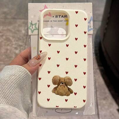 1pc TPU Material Red Heart Cute Bear Pattern Phone Case Suitable For IPhone 17 Pro Max/17/16 Pro Max/15/13/12/11, S20 FE/A15/S24/A55, Redmi Note 11/Note 12/Note 13 Pro, Full Coverage Anti-Drop Soft Protective Phone Cover
