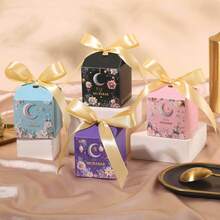 20pcs/Pack (10 Boxes + 10 Ribbons) Holiday Moon Flower Dates Candy Chocolate Gift Packaging Paper Boxes With Star Moon Flower Patterns, Multi-Color Options, Elegant Paper Box And Ribbon Set For Gift Wrapping - Multicolor - View 1