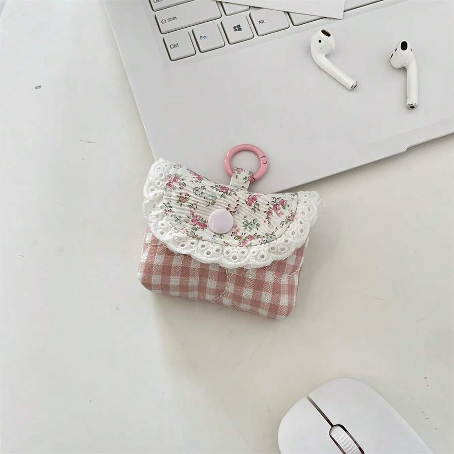 Sweet And Earphone Storage Bag Lace Earphone Suitable Wireless Earphone Protective Universal Lanyard Style - 粉色 - 查看 1