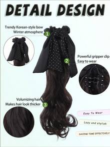 女士低梨形波浪假发，配波点蝴蝶结和发饰，优雅爪夹，休闲发夹 - 彩色 - 查看 3