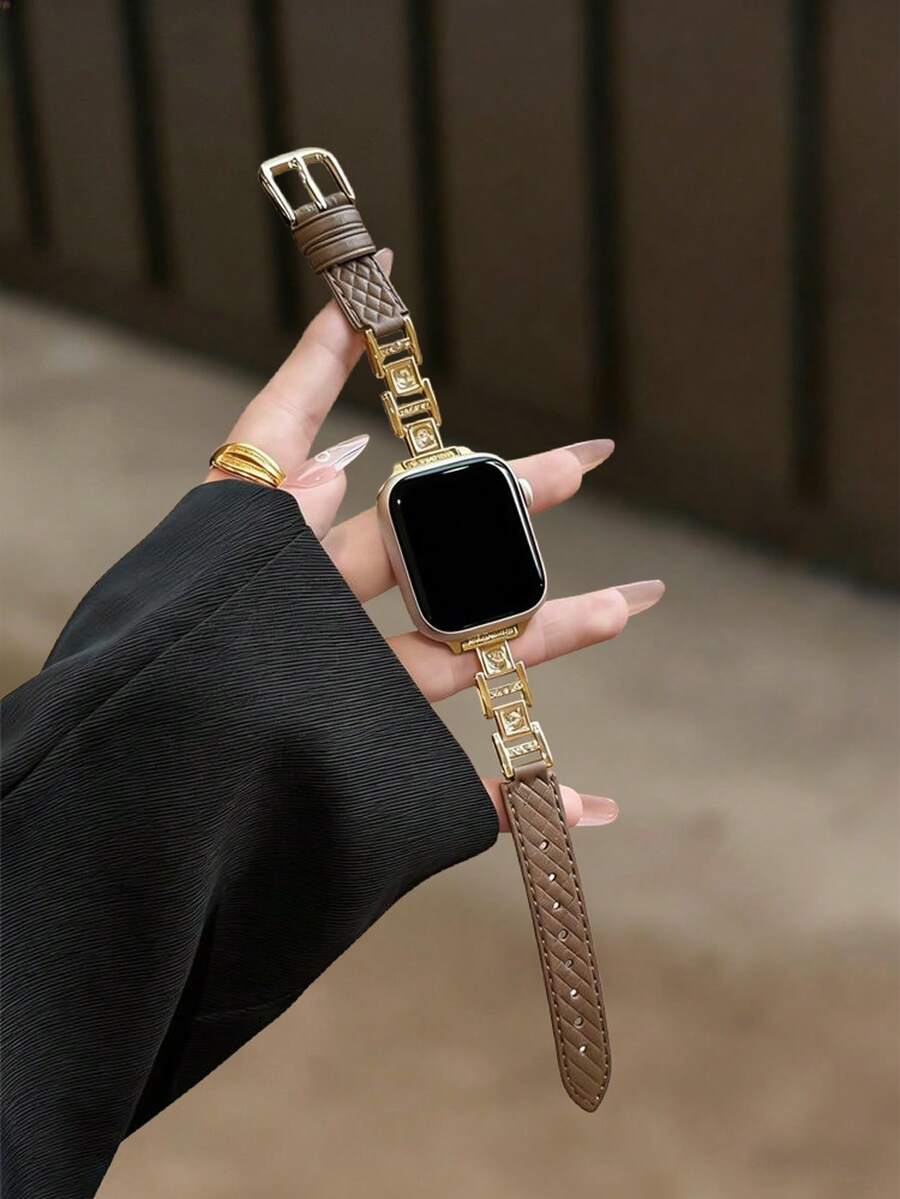 New Diamond Shaped Leather Strap, Suitable For 38/40/41/42/44/45/46/49mm Dials, Compatible With Apple Watch Ultra/Se11/10/9/8/7/6/5/4/3/2/1 Series Straps - Brown - View 1