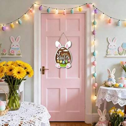 新款复活节装饰品，欧美乡村风格字母复活节彩蛋兔子木质前门吊坠