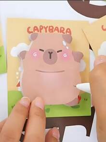 4pcs/8pcs/12pcs Cartoon Capybara Shaped Self-Adhesive Memo Notes - Creative Rectangular Notes Suitable For School, Office And Home Reminders - Multicolor - View 4