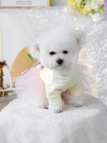1pc Valentine's Day Pet Clothes, Dog Cat Apparel For Small Dogs Puppies Poodle Teddy, Casual Fashion Cute Romantic Dress, Wedding Tulle Skirt Series - Multicolor - View 3