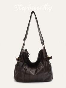 STEPHIECATHY Women's Luxury Slouchy Soft Washed PU Vegan Leather Shoulder Bag Multi Functional Pockets Zipper Closure Adjustable Long Strap Cross Body Handbag Large Capacity Hobo Casual For Commute Daily College Shopping Travel Unisex Cool Street Style , Gifts For Women - 彩色 - 查看 15