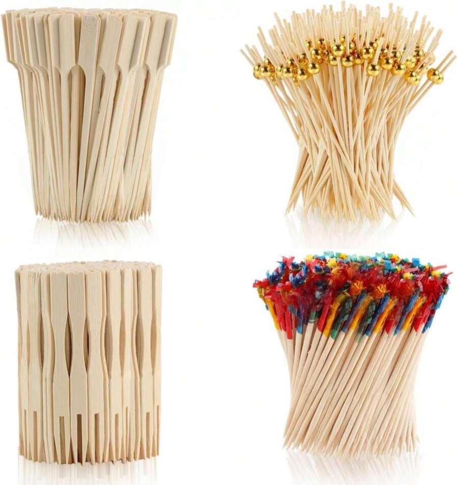 500 piezas Palillos para cócteles para aperitivos, pinchos para fiestas para aperitivos, accesorios para tablas de charcutería, pinchos para cócteles, palillos elegantes para aperitivos, palillos de bambú para pinchos de comida - ColorA - Ver 1