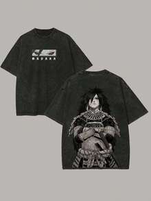 Valentine Outfits For WomenMen's Retro Washed Short-Sleeved Shirt, Uchiha Madara Printed Unisex Washed T-Shirt, Comfortable Skin-Friendly Fabric, Machine Washable, The Best Gift.Loose And Comfortableshirt Summer - 黑色 - 查看 6