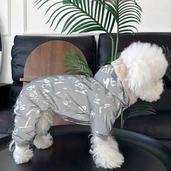 1件装反光宠物冬季加厚外套，四腿保暖反光彩色加厚套装，适合小型犬，宠物连帽连体衣