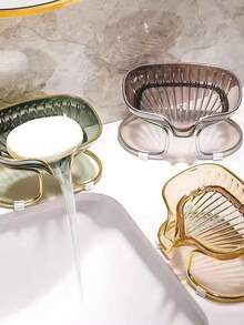 Luxury Acrylic Sink Soap Dish With Self-Draining Metal Holder For Bathroom And Washbasin - 金色 - 查看 3