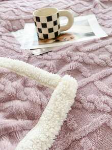 1件装经典菱形图案加厚双层毯，保暖舒适，可作沙发毯，适用于床、房间、客厅、卧室、办公室、露营等场合（紫色/咖啡色） - 淡紫色 - 查看 2