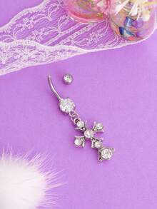 1pc Fashionable & Elegant Rhinestone Cross Navel Ring For Women - Multicolor - View 3