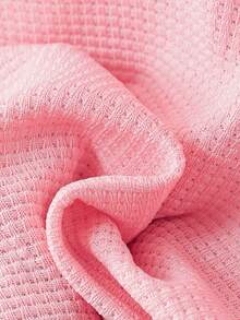 Baby Girls' Summer Waffle Knit Set, Including: Short Sleeve Top With Ruffled Collar, Floral Decor & Buttons; Matching Shorts; Soft & Breathable Waffle Fabric; Elevated With Intricate 3D Decorations; Suitable For Casual Outings And Light Social Occasions In Summer; Comfortable And Easy To Wear & Style - Pink - View 11