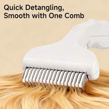 Stainless Steel Dog Deshedding Brush - Floating Grooming Brush, Designed For Long-Haired Breeds, One-Click Tangle-Free, Ergonomic Handle, Battery-Free Pet Grooming Essential, Pet Grooming Tool, Dog Deshedding Brush, Double-Layer Dog Brush, Fashionable Design, Rust-Resistant Material, Sturdy Construction, Suitable For All Dog Breeds - Green - View 2