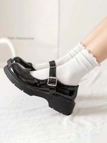 5pcs/Set Women's Frilled Hem Mid-Calf Socks, Comfortable Simple Fashion Versatile Suitable For Everyday Wear - White - View 4