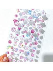3/2张可爱浮雕纹理贴纸，防水透明水晶贴纸，适合作为儿童奖励礼物，卡通幽灵、怪兽、动物主题材质，可用于手机壳、水瓶、玩具、冰箱、手机等装饰。 - 彩色 - 查看 5