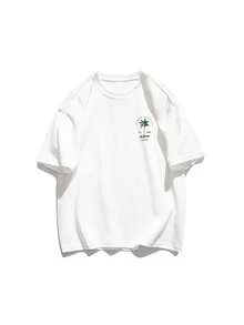 1 pieza de camiseta relajada para mujer - lavable a máquina, camiseta con estampado de árbol de coco, adecuada para viajes y uso vacacional, estilo de verano, ropa de mujer. - Azul claro - Ver 9