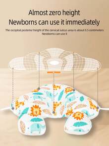 1pc New Multifunctional Reversible Baby Pillow, Cute Cartoon Animal, Feather & Leaf Print, Soft Plush, Head Shaping, All Season Use - Lion and Giraffe - View 5