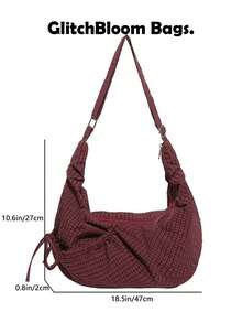 Fashionable Plaid Drawstring Dumpling Bag, Versatile High-End Design, Suitable For Daily Commute And Shoulder/Crossbody Wear - Burgundy - View 6