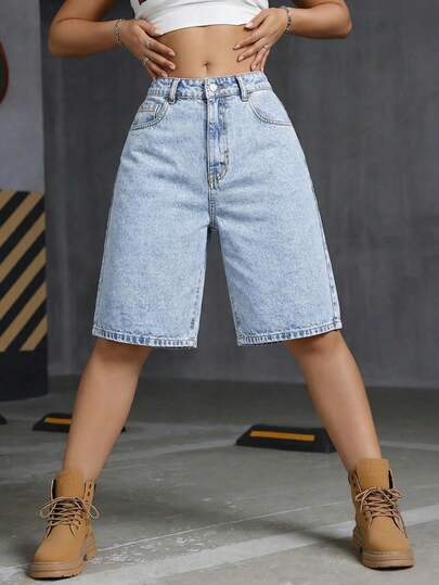 Short en jean décontracté et ample taille mi-haute, style de rue pour femmes, stretch, pour l'été