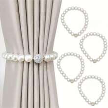 1/2pcs Modern Style Faux Pearl Magnetic Decorative Curtain Clips - Polyester Strap Clips, Exquisite Luxurious Clips Suitable For Home And Office Decor, Room Decoration