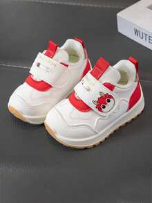 1 Pair 2026 New Cute Little Dragon Limited Edition Soft Bottom Anti-Slip Toddler Shoes With Hook And Loop, Simple And Convenient - Red - View 4