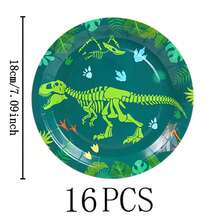 恐龙森林主题生日快乐一次性餐具套装，7/9英寸派对餐盘，一次性纸盘和纸杯，适用于节日、婚礼、订婚、生日、派对、庆祝活动 - 彩色 - 查看 7