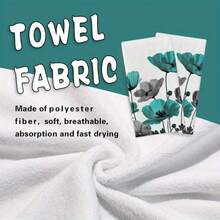 2pcs  Teal Grey Poppy Flower Kitchen Dish Towels - Modern Turquoise Floral Design, Durable Polyester, Machine Washable, Perfect For Baking, Cooking, And Bathroom Decor, Spring Summer Home Decoration, Kitchen Towels, Tea Towel, Turquoise Dish Cloth, Kitchen Towel For Drying Dish, Turquoise Flower Hand Towel, Kitchen Towel - Multicolor - View 4