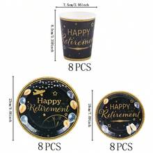 退休快乐黑金一次性餐具套装，7/9英寸派对餐盘，一次性纸盘和纸杯，适用于节日、婚礼、订婚、生日、派对、庆祝活动 - 彩色 - 查看 8