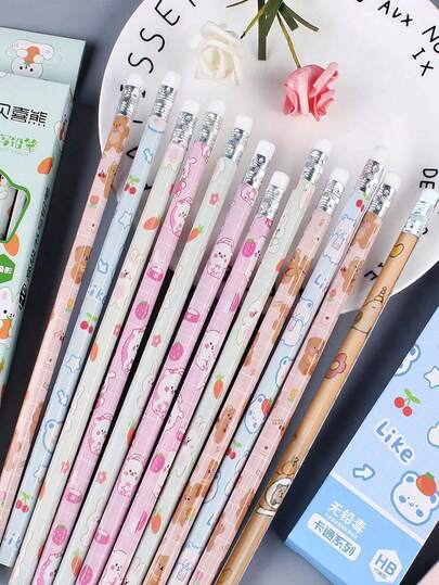 10pcs/20pcs Cute Cartoon Pencils, (10pcs Per Box) Random Colors And Styles, High-Quality Creative Student Stationery, HB Pencils, Smooth Writing, Built-In Eraser, Suitable For Exams, Sketching And Drawing, Professional Art Pencils, Office Signing Supplies, Great Gift For Family, Friends, Coworkers, School Supplies