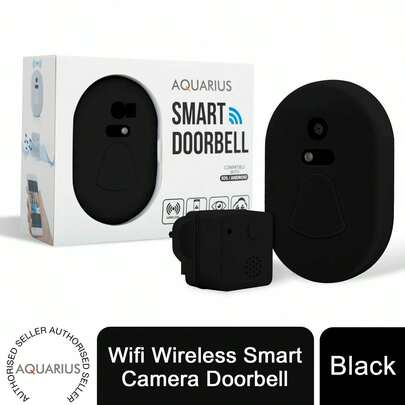  Aquarius WiFi Wireless Smart Camera Doorbell Black, HD Video Door Bell With Motion Detection, Two Way Audio And Night Vision, Smart Home Security Camera For Front Door Monitoring