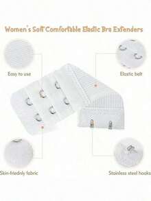 6件装文胸延长带，3钩或2钩柔软文胸肩带延长带，两种尺寸可调节，弹性肩带，适合女性、孕妇、体重增加女性，文胸配件，黑色+白色+肤色 - 彩色 - 查看 3
