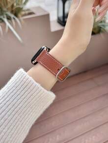1 Pc Retro Leather Compatible With Apple Watch Band For Women 38mm 40mm 41mm 42mm 44mm 45mm 46mm 49mm , Strap Compatible With Apple Watch Link Series Ultra S11/10 9/8/7/6/5/4/3/2/1 SE - Brown - View 4