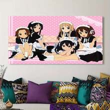 Framed 1pc K-ON! Anime Maid Canvas Poster,   Wall Art - Pink Dot Design, 5 Cute Maid Characters In Black And White Uniforms, Perfect Birthday, Holiday And Party Decoration, Anime Collectibles, Anime Room Decor | Optimistic Design | Det - Framed - 查看 1