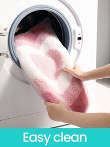 1 pieza Alfombra de baño, Alfombra de baño con forma de corazón esponjosa en rojo para el Día de San Valentín + Adecuada para baño, cocina, exterior, interior, pasillo, dormitorio, sala de estar, mesita de noche, lavable a máquina, fácil de limpiar, base antideslizante, esencial para dormitorio y baño, decoración navideña para el Día de San Valentín, alfombra de decoración de baño, accesorios de baño, conjunto de decoración de habitación - Multicolor - Ver 9