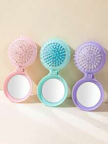 1pc Travel Folding Mirror Hair Brush Round Folding Pocket Size Hair Brush Mini Hair Comb Compact Travel Size Hair Massage Comb For Women Girls Hair Styling Tool Travel Essential Accessories For Outdoor Office Back To School, Back To School, Travel Holiday Essentials, For Women, Brushes, Hair Brush, Edge Brush Hair Brush, Detangling Brush, Barber, Hairdressing Equipment, Hairstyle, Hairdressing, Hair Brush, Brush Hair Brush Set, Comb Hair, Comb For Curls, Detangling Brush, Hair Brush For Women, Barber Accessories, Barbershop, Hairdressing Equipment - 彩色 - 查看 3