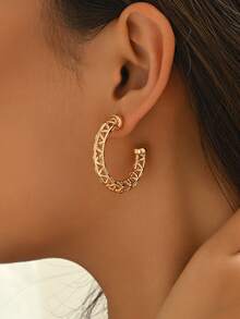 1 Đôi khuyên tai vòng kim loại hình chữ C rỗng, tối giản, thời trang, dễ dàng phối hợp đeo hàng ngày, món quà lý tưởng cho gia đình/bạn bè. - Vàng - Xem 5
