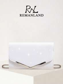 REMANLAND Embrague con forma de V brillante y de moda, bolso de hombro exquisito y único, bolso de sobre elegante y minimalista, adecuado para que las mujeres asistan a fiestas, bodas, galas y otras ocasiones, regalo perfecto para la mujer - Blanco - Ver 2