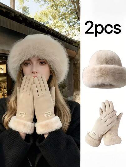 1 Mũ mùa đông nữ, kiểu dáng Châu Âu & Hàn Quốc, màu trơn dễ thương & đa năng, thiết kế dày dặn; Kèm theo 1 đôi găng tay cảm ứng chống nước dành cho nữ, lót len mềm mại & ấm áp, lý tưởng cho các hoạt động ngoài trời vào mùa đông, có các màu đen, trắng ngà và hồng.